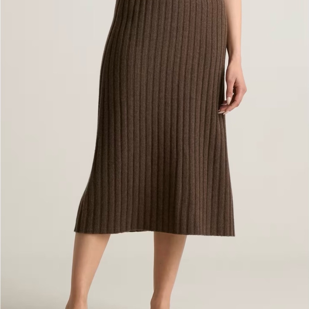 Quince Brown Cashmere Midi Skirt | Size L | NWT!